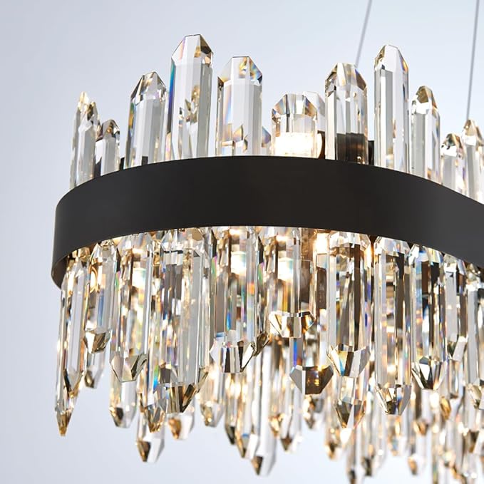 Black Oval Crystal Chandelier L57 inch, 32-Lights Chandeliers Modern Crystal Chandelier Pendant Light Fixture G9 Lights Pendant Ceiling Light for Kitchen Island High Ceiling