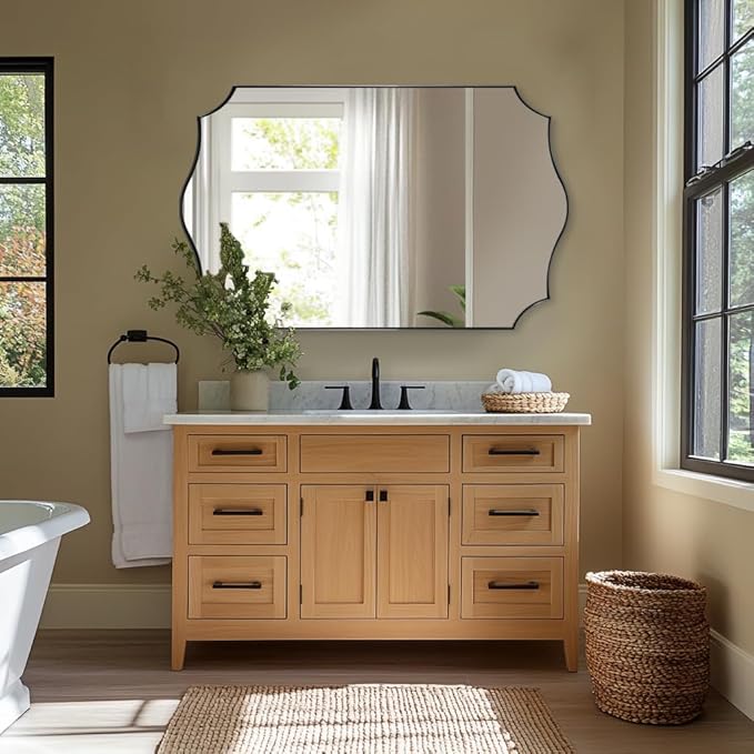 ANDY STAR 30x48 Inch Matte Black Mirror, Unique Rectangular Bathroom Mirror, Black Mirror in Premium Stainless Steel Metal Thin Frame Deep 1’’, Large Decorative Mirror for Bathroom, Entryway, Mantel