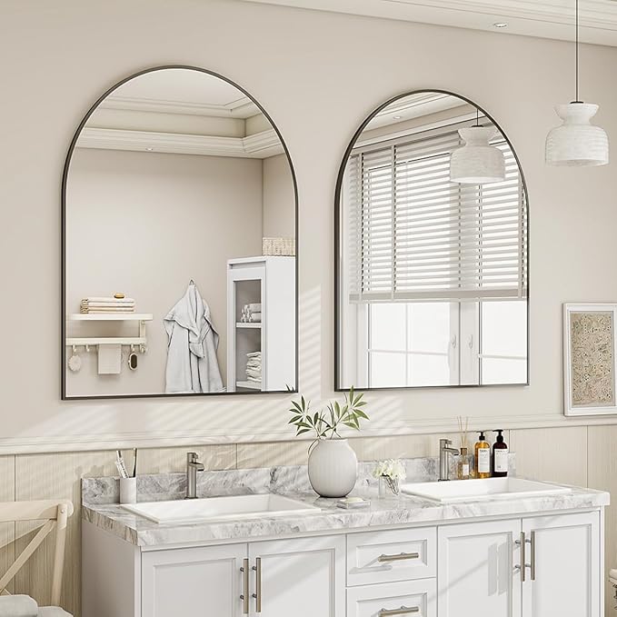 32x48 Arch Wall Mirror, Black Bathroom Mirrors for Over Sink, Metal Frame Wall Decor for Entryway, Bedroom, Living Room