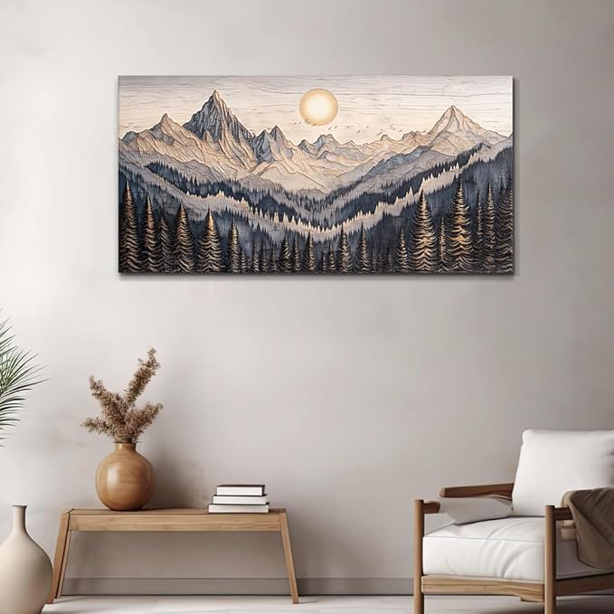 MHARTK66 Wall Art For Living Room Abstract Mountain Landscape Wall Painting Bedroom Wall Decor Office Modern Pictures Wall Decor Sunrise Forest Large Canvas Prints Hanging Modern Home Decorations