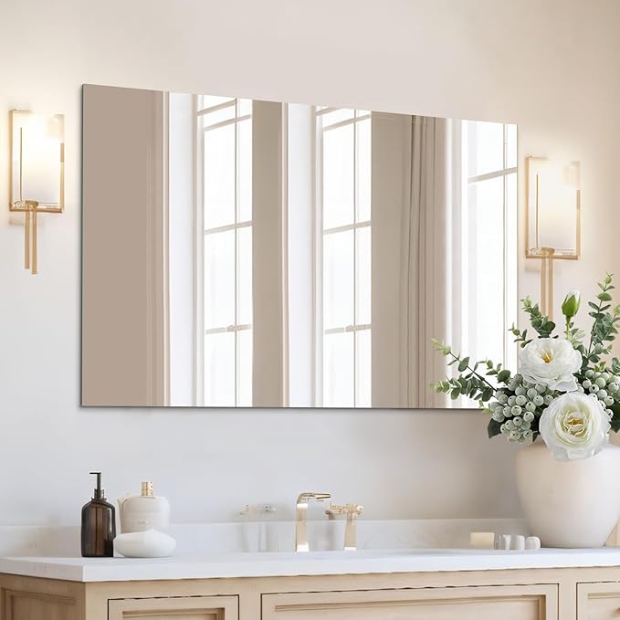 Mirrorons Frameless Mirror, Wall Mirror 48" x 30", Modern Bathroom Mirrors for Wall with Polished Edge, Hangs Horizontally or Vertically. Upgraded Shatterproof, Entryways, Bathroom, Gym.