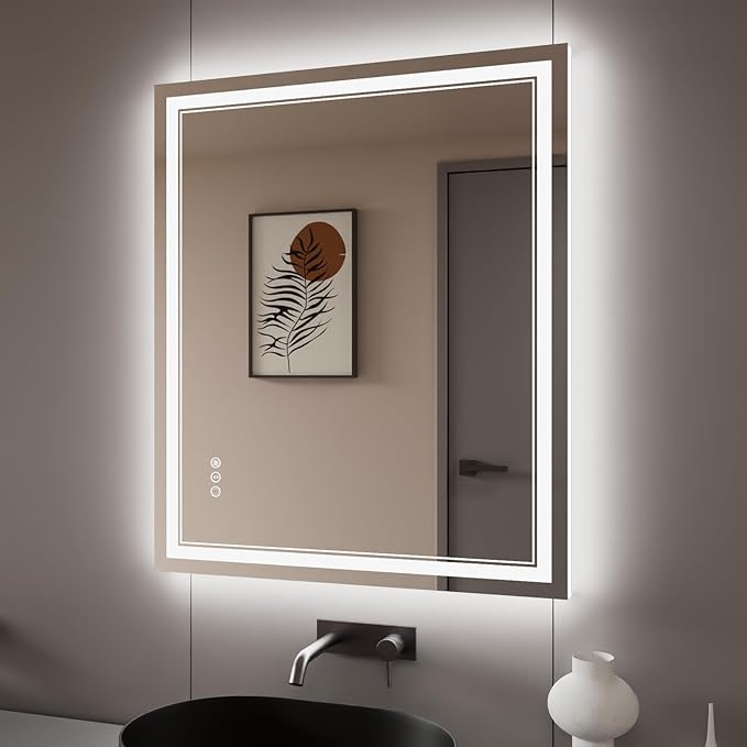 30x36 Inch LED Bathroom Mirror with Lights, Backlit and Front Lighted Bathroom Mirrors for Wall, Anti-Fog Dimmable Memory Shatterproof LED Vanity Mirror for Bathroom