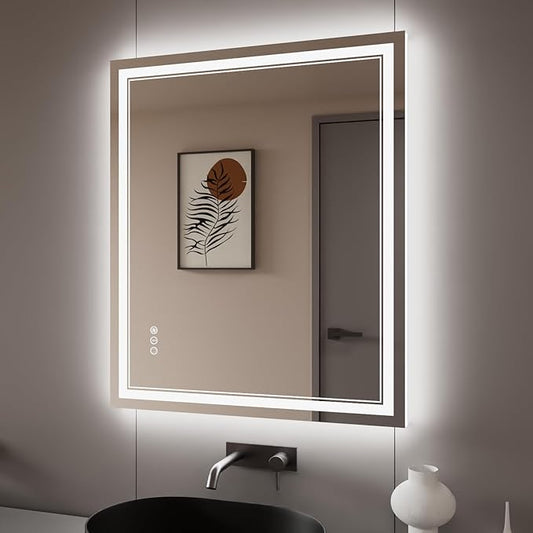 30x36 Inch LED Bathroom Mirror with Lights, Backlit and Front Lighted Bathroom Mirrors for Wall, Anti-Fog Dimmable Memory Shatterproof LED Vanity Mirror for Bathroom