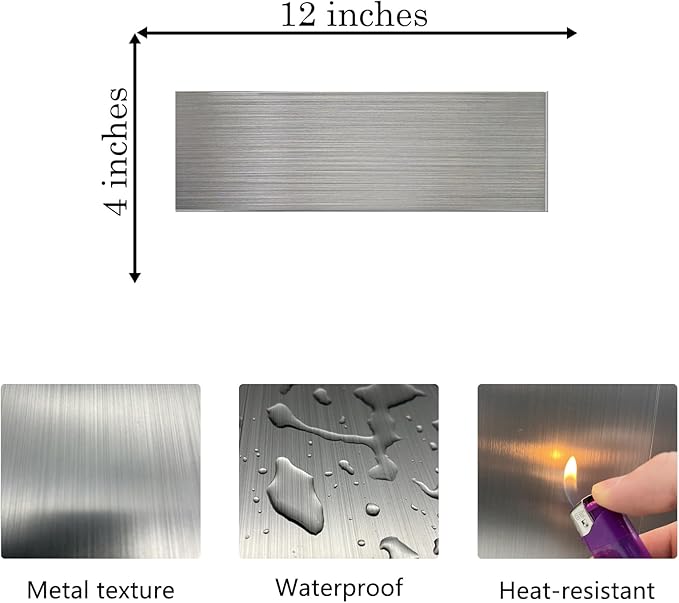 30-Pack of 12 x 4" Brushed Aluminum Peel-and-Stick Tile Backsplash Panels, Stainless Steel Backsplash