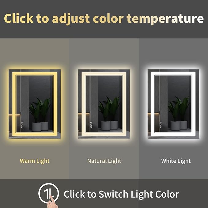 48x36 Inch Bathroom Mirror LED with Lights, Backlit and Front Lighted Anti-Fog Dimmable Memory Lighted Bathroom Vanity Mirror, Large Led Mirror for Bathroom