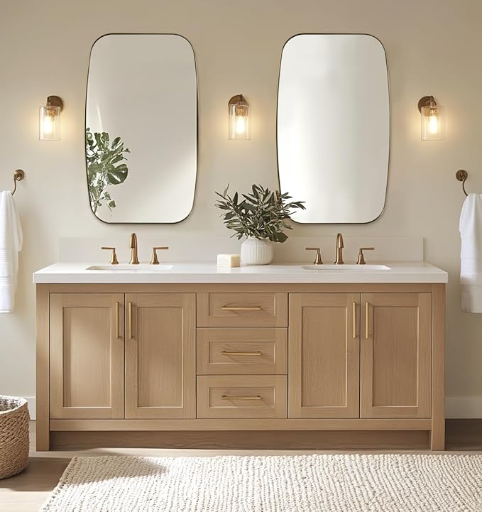 ANDY STAR 24x40” Gold Bathroom Mirror, Oblong Brass Mirror with Stainless Steel Metal Frame, Brushed Gold Oval Vanity Mirror for Over Sink, Modern Anti Rust Wall Mounted