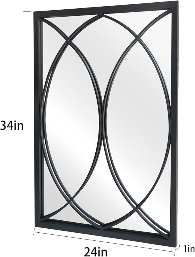Black Rectangle Wall Mirror, Farmhouse Decorative Mirror for Entryway, Living Room, Dining Room,Bedroom, Hallway, Fireplace, Accent Wall Decor (Black2, 34'' x 24'')