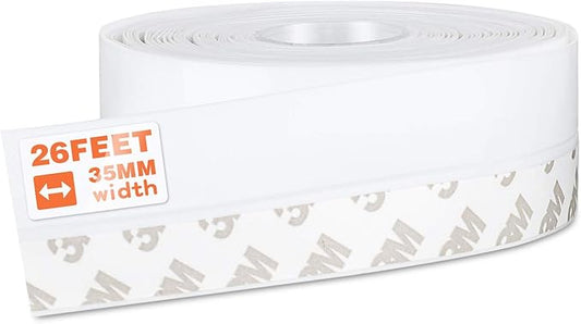 26 Feet Silicone Seal Strip, Weather Stripping Seal Tape for Door, Window & Shower Glass Gaps (White, 35MM)