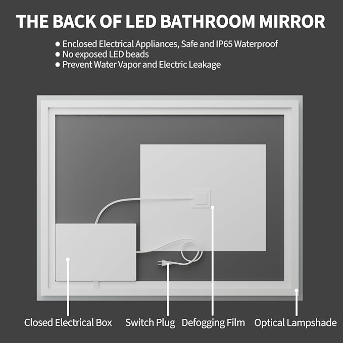 Koonmi 40"x30" LED Mirror for Bathroom, 90CRI Anti-Fog Vanity Mirror with Front and Backlight, Shatter-Proof Wall Mirror with Light, Easy Install Lighted Mirror for Modern Bathroom (IP65)