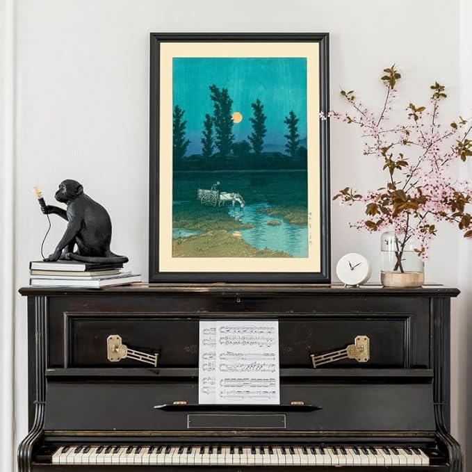 Night Sky and Full Moon Japanese Poster, Woodblock Art by Kawase Hasui, Japandi Wall Decor, Vintage Zen Boho Print for Relaxed Spaces (Unframed) (20x30)