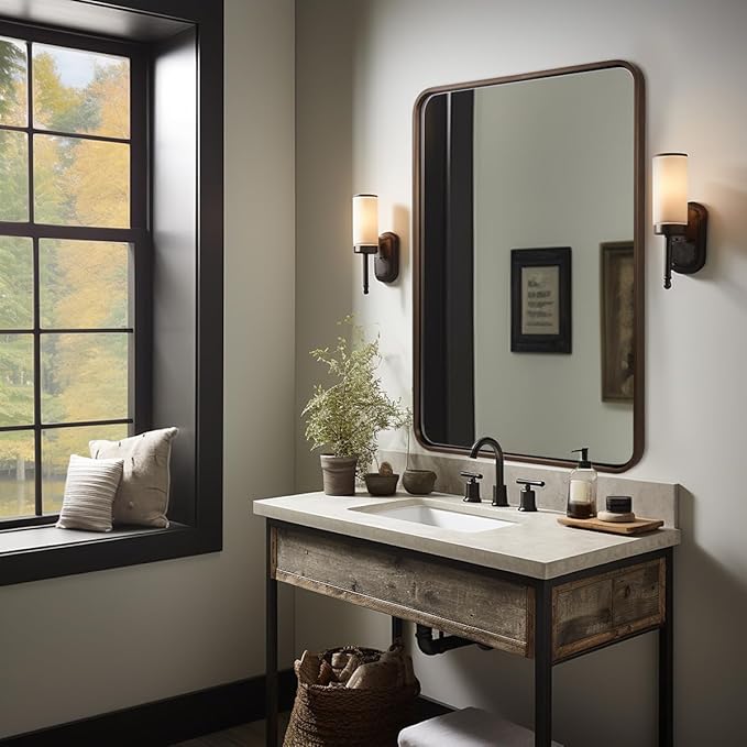 ANDY STAR 48x32 Inch Bronze Bathroom Mirror, Rounded Rectangle Oil Rubbed Bronze Mirrors for Bathroom,Tube Metal Framed, 1’’ Deep Wall Mounted Vertically/Horizontal