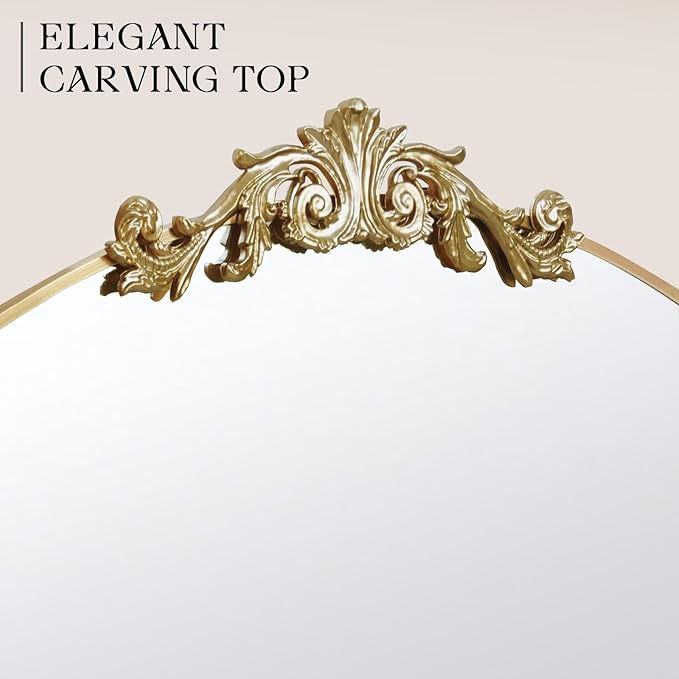 MISSDAY Vintage Retro Gold Baroque Mirror for Wall, 36"X30" Arched Antique Wall Mirror with Elegant Carving Top, Full Metal Frame Wall-Mounted Mirror for Bathroom, Living Room, Fireplace, Entryway