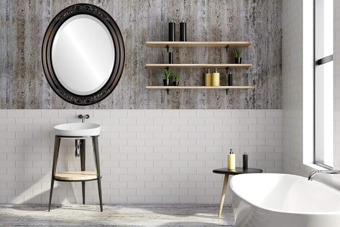 OVALCREST Oval Beveled Wall Mirror for Home Decor - Florence Style - Rubbed Bronze - 32" x 26"