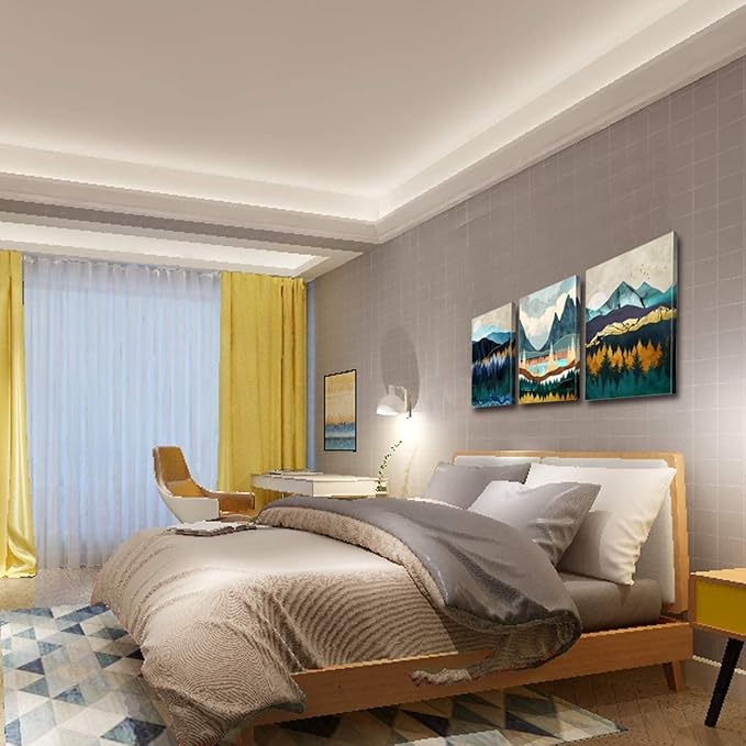 Abstract Mountain Wall Art Boho Nature Pictures for Living Room Watercolor Forest Landscape Wall Decor Nordic Painting Canvas Prints Modern Geometric Artwork Bedroom Bathroom Home Decoration 12x16" 3P