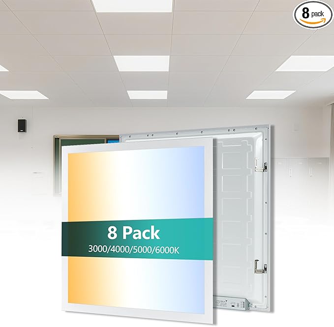 2x2 LED Flat Panel Light for Drop Ceiling, 5500LM, 0-10V Dimmable, 30W/40W/50W Selectable, 4CCT 3000K/4000K/5000K/6000K, ETL Listed, 100-277V, 8 Pack