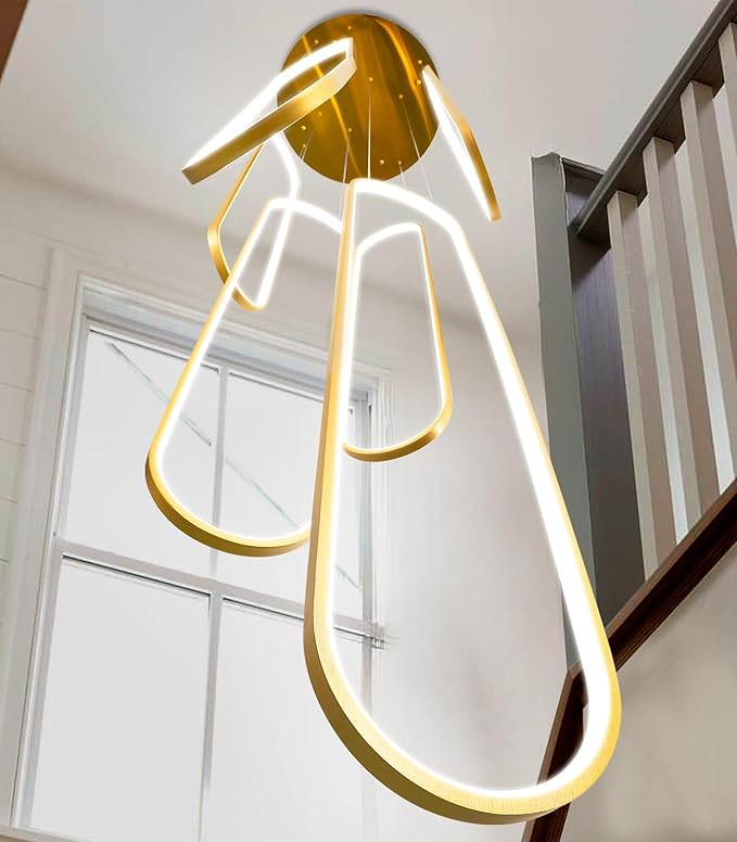 Modern Large Chandelier for Foyer LED Dimmable Black Chandeliers 6 Rings High Ceiling Chandelier for Staircase Living Room Villa