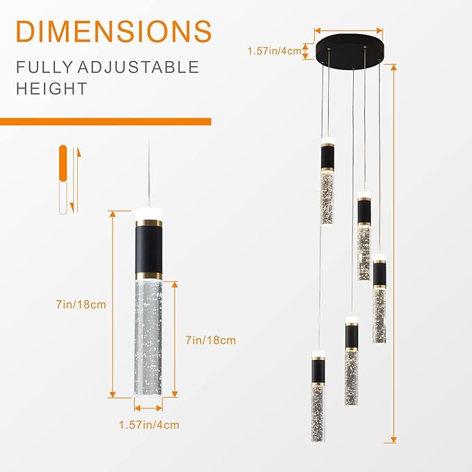 5-Light Modern LED Chandelier,Dimmable Hanging LED Pendant Light for Kitchen Dining Room Bedroom Kitchen Island Cafe