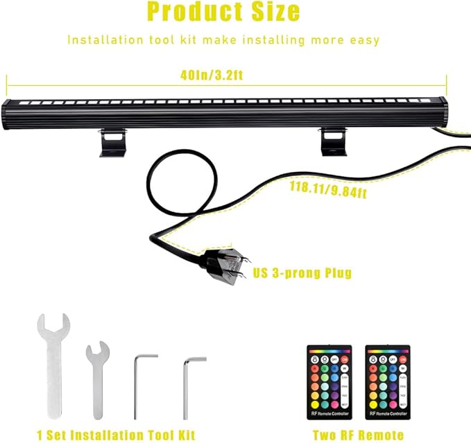 10x60' New Upgraded Wall Washer LED Lights, 144W RGB + 5000K Daylight Wall Wash Lighting, Color Changing, Dimmable, IP65 Waterproof, 3.2ft/40,120V Outdoor/Indoor Stage Light Bar