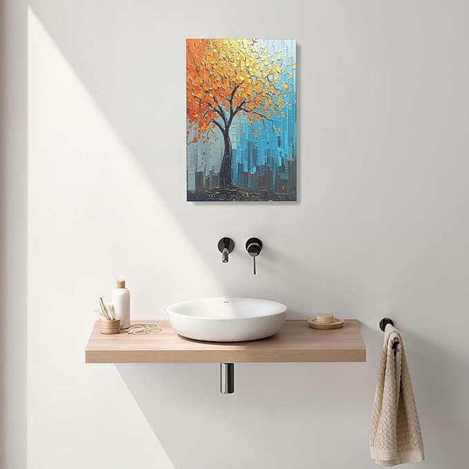 Abstract Wall Art Gold Tree Framed Modern Artwork Canvas Painting Textured Tree of Life Pictures Home Decor For Living Room Bedroom Bathroom Office 16"X24"