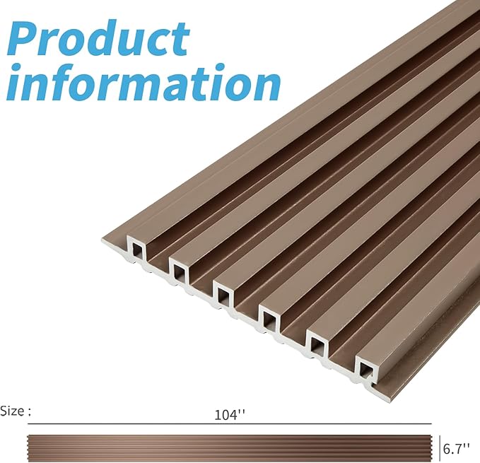 Art3d 8 Pack 104" x 6.7" Slat Wall Paneling, Glossy Metal Finish WPC 3D Wall Panels, 3D Panels for Interior Wall Decor, Living Room, Bedroom - Textured Brown