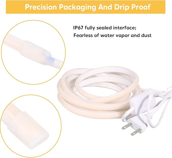 COB Led Strip Lights Waterproof IP67 AC 110V 120V Light Stip 3.28 ft Cuttable LED Rope Lights 320LEDs 3000K Warm White Super Bright with US Plug for Bedroom Ceiling Kitchen Under Cabinet Closet