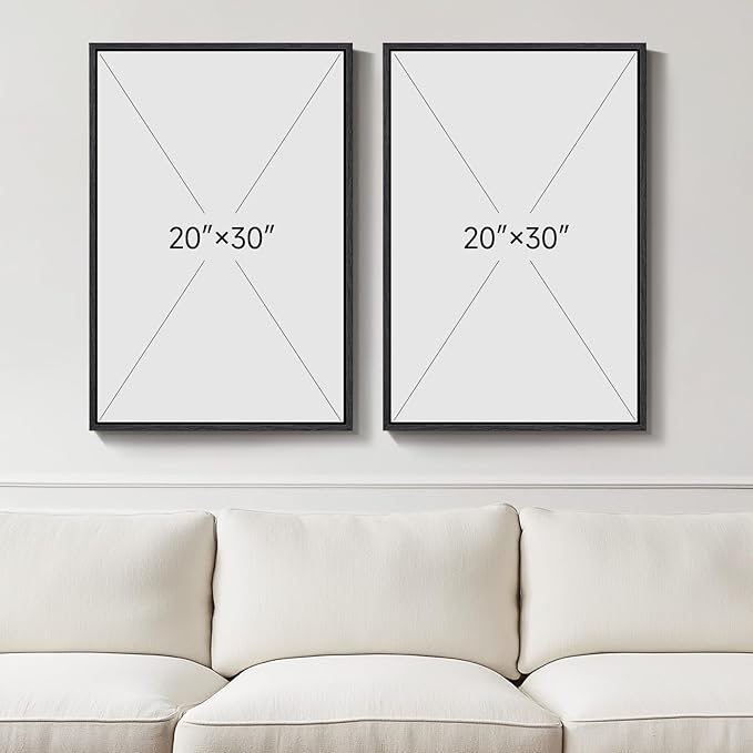 Large Framed Black and White Abstract Wall Art, Set of 2 Modern Canvas Prints Paintings Artwork for Walls, Abstract Mountain and Moon Pictures for Living Room, Bedroom, Dining Room Wall Decor 20x30 In