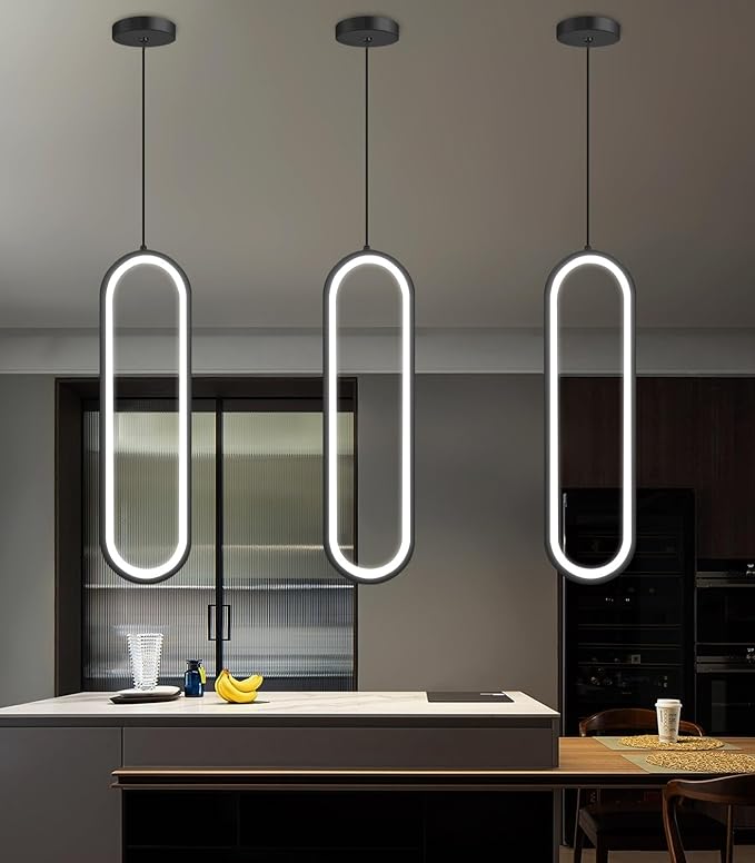 Modern Ring Chandelier LED Dimmable Ceiling Light for Living Room Kitchen Island Staircaes Black