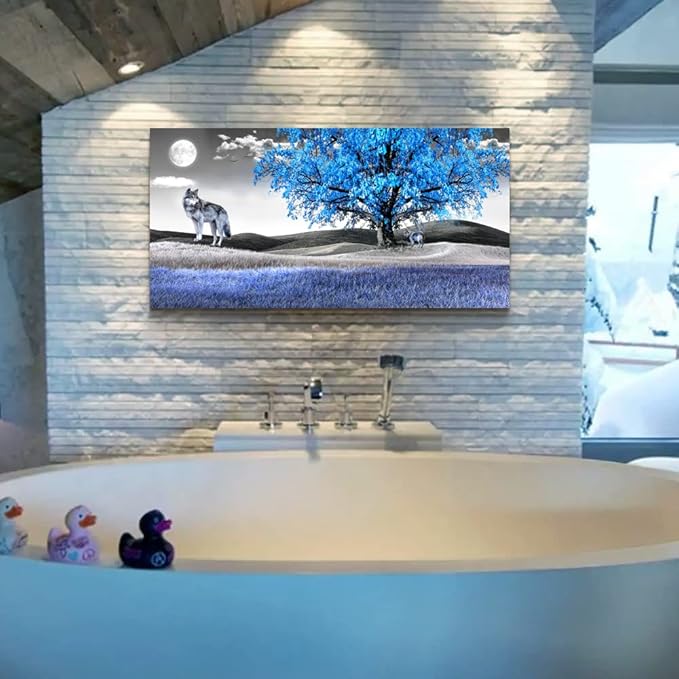 Canvas Wall Art For Living Room Family Wall Decor For Bedroom Modern Office Decorations Blue Tree Wall Pictures Artwork Black And White Scenery Paintings Room Canvas Art Prints Home Decor 20" X 40"