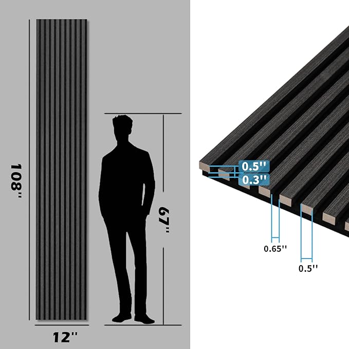 Art3d 2-Pack 108" x 12" Acoustic Wood Panels for Wall, Soundproof Wood Slat Panel for Wall and Ceiling, 3D Fluted Sound Absorbing Paneling for Interior Wall Decor, Living Room, Bedroom - Blackwood