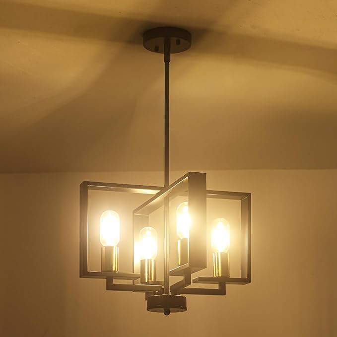 16 '' Antique Spray Farmhouse Gold Chandelier, 4-Light Modern Rustic Lighting Fixture Modern Industrial Ceiling Light for Dining Room, Foyer, Living Room, Kitchen Island, Entryway