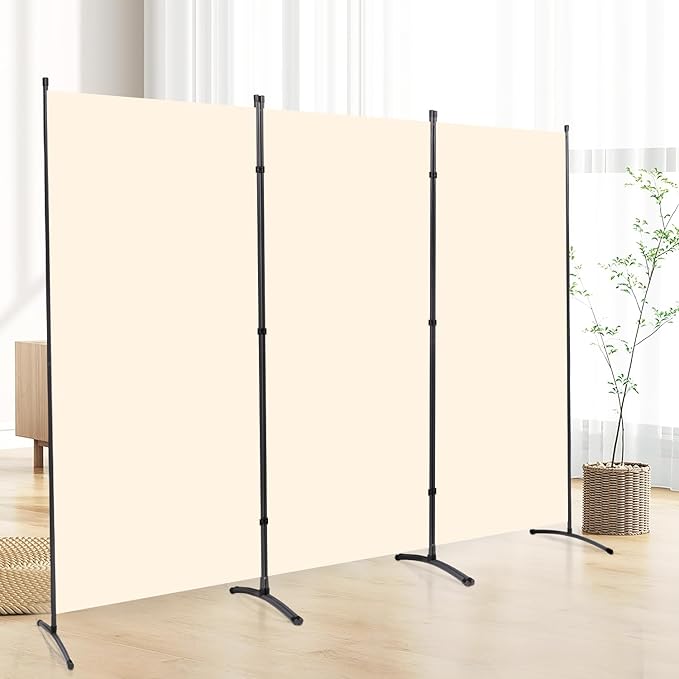 3 Panel Folding Privacy Screens, 6 FT Tall Wall Divider with Metal Frame, Freestanding Room Divider for Office Bedroom Study (3 Panel, Beige)
