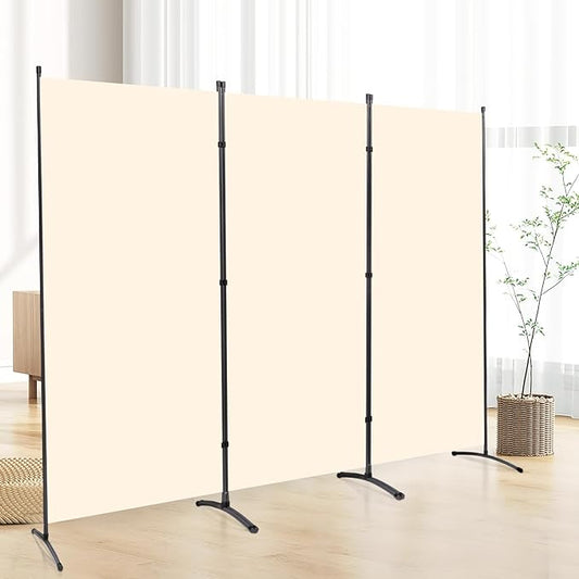 3 Panel Folding Privacy Screens, 6 FT Tall Wall Divider with Metal Frame, Freestanding Room Divider for Office Bedroom Study (3 Panel, Beige)