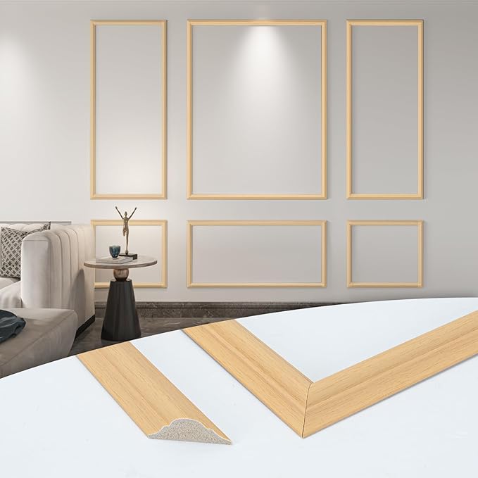 Art3d Pre-Cut Wall Molding Set of 6 pcs, Ready-to-Assemble Wainscoting Panels for Interior Wall Décor Living Room Bedroom Accent Wall - Installed with Glue, 3 Top 3 Bottom, Oak
