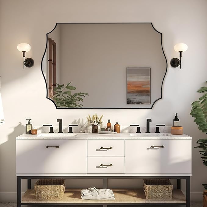 ANDY STAR 30x48 Inch Matte Black Mirror, Unique Rectangular Bathroom Mirror, Black Mirror in Premium Stainless Steel Metal Thin Frame Deep 1’’, Large Decorative Mirror for Bathroom, Entryway, Mantel