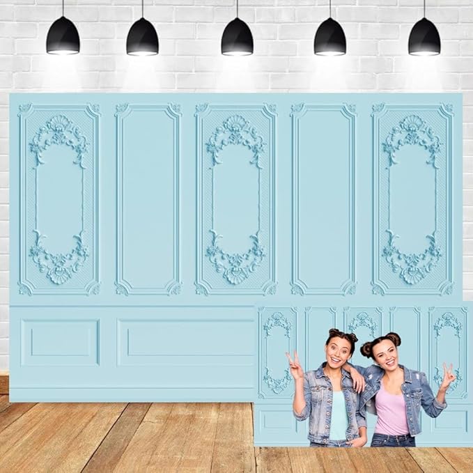 Leyiyi 15x10ft Light Blue Vintage Room Inside Backdrop European Frame Modern House French Castle Cementery Wall Retro Style Photo Background Cowboy Kids Birthday Portrait Studio Props Vinyl Wallpaper
