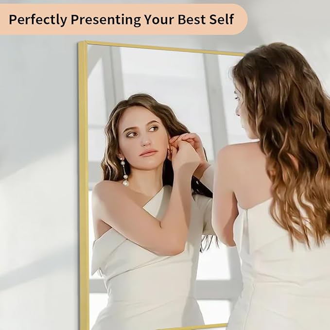 Koonmi Gold Rectangle Wall Mirror, 20x30 Inch Bathroom Mirror, Aluminum Frame Vanity Mirror for Entryway, Living Room, Bedroom Bathroom, Hangs Horizontally or Vertically