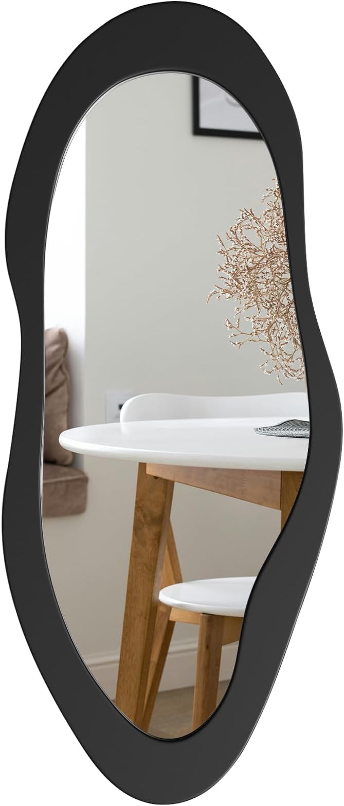 55" x 24" Irregular Wavy Full Length Mirror - Wall Mounted Wooden Framed Mirror for Bedroom/Living Room