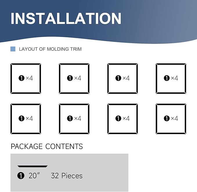 NeatiEase 8 Set Peel and Stick Wall Molding Trim Kit, 20" x20" Premade Wainscoting Panels, Self Adhesive Moulding Panel for Interior Walls Picture Frame