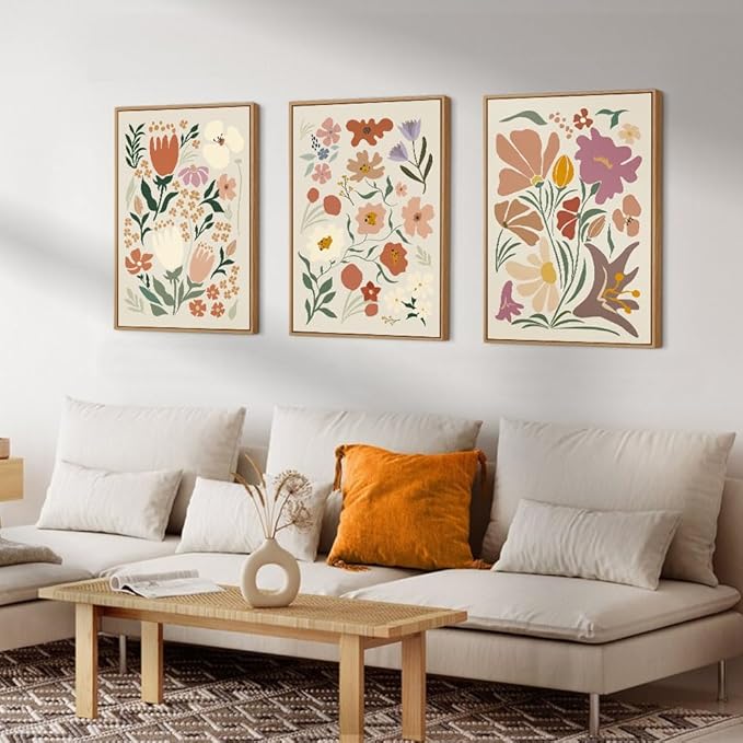 CHDITB Henri Matisse Framed Canvas Art Prints, Pink Beige Flower Market Wall Decor, Minimalist Floral Painting, Abstract Matisse Wall Art for Living Room, Bedroom, Dining Room 16"x24"x3