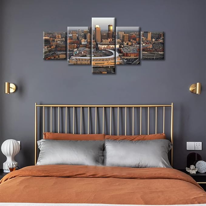 5 Panel Minnesota Skyline Home Decor Posters and Prints Minneapolis Skyscraper Cityscape Canvas Wall Art for Living Room Wall Decor Giclee Wooden Framed Gallery-Wrapped Ready to Hang (50"Wx24"H)