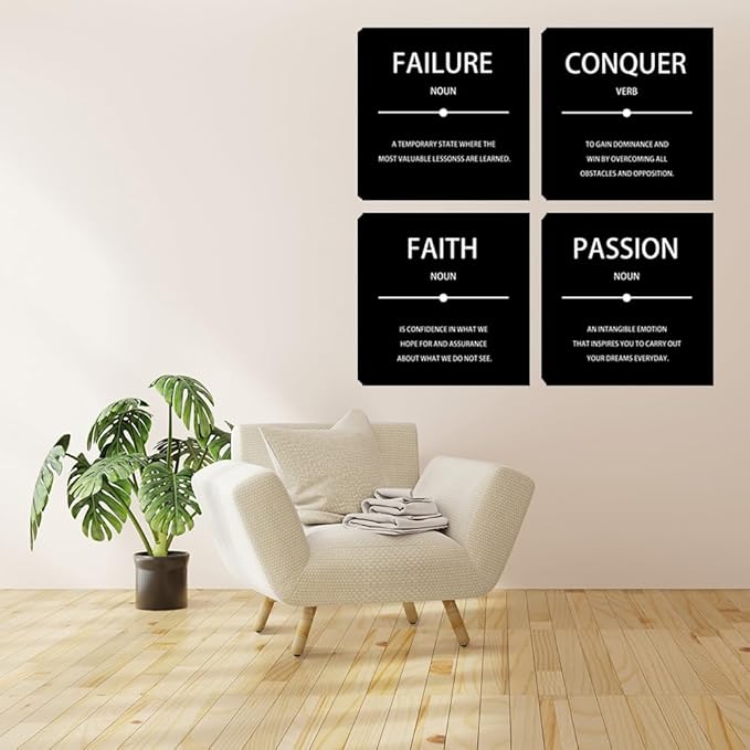 Motivational Conquer Canvas Wall Art for Bedroom Wall Decorations for Living Room Office Wall Decor Black Picture Painting On Canvas Stretched and Framed Wall Pictures 4 Piece Ready to Hang Home Decor