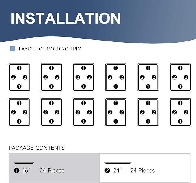 NeatiEase 12 Set Peel and Stick Wall Molding Trim Kit, 16" x24" Premade Wainscoting Panels, Self Adhesive Moulding Panel for Interior Walls Picture Frame