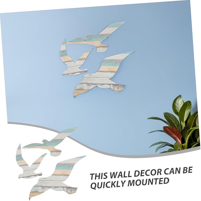 MUCKLILY 6pcs Wooden Seagull Wall Art Coastal Beach Decor Nautical Ocean-themed Wall Sculpture for Living Bedroom Easy DIY Installation Mediterranean Style
