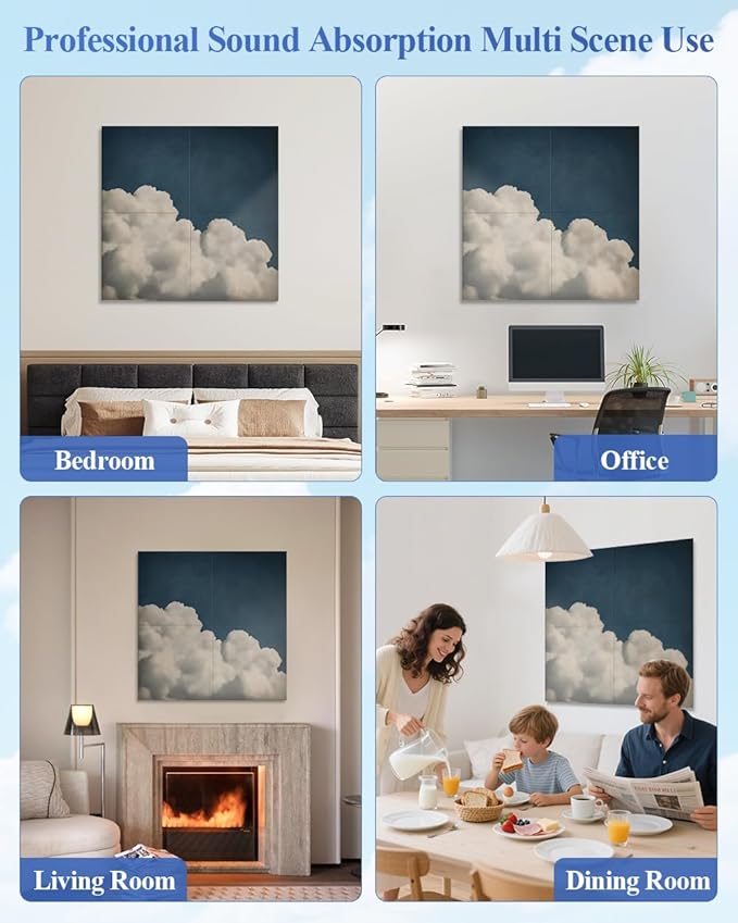 4 Pack Art Acoustic Wall Panels Self-Adhesive, 16" X 16" X 0.5" Acoustic Panels Decorativos Para Pared, Soundproof Wall Panels for Studio, Home & Living Room - Sky Painting