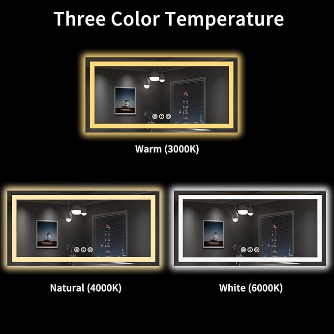 LOAAO 55X30 LED Bathroom Mirror with Lights, Anti-Fog, Dimmable, Backlit + Front Lit, Lighted Bathroom Vanity Mirror for Wall, Shatter-Proof, Memory Function, ETL Listed