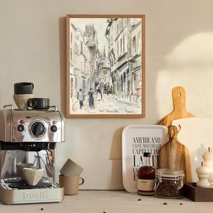 Nationcog Vintage European Street Scene Wall Art Print, Black and White French Architecture Poster, Paris Cityscape Drawing, Historical Urban Decor for Living Room or Office (Unframed) (12x18)