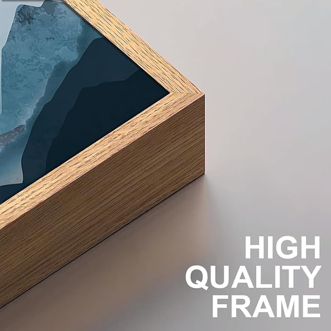 BINCUE Blue Framed Mountain Landscape Wall Art Fog Mountain Painting Wall Decor for Bedroom Living Room Office Decor 40" Lx20 W