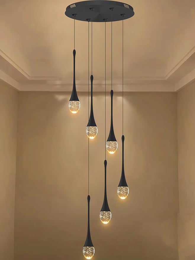 6-Lights Black Dinning Room Crystal Chandeliers Bubble Raindrop Big Crystal Penant Chandeliers Living Room Dimmable 2700-6000k LED Loft Ceiling Lighting Fixture…