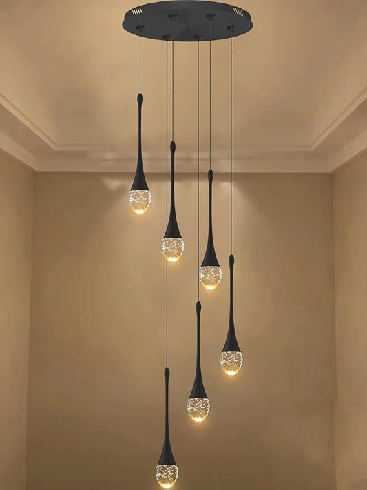 6-Lights Black Dinning Room Crystal Chandeliers Bubble Raindrop Big Crystal Penant Chandeliers Living Room Dimmable 2700-6000k LED Loft Ceiling Lighting Fixture…