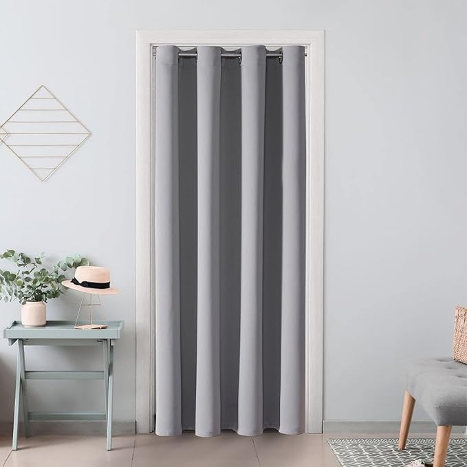 ChrisDowa Blackout Door Curtains for Doorway Privacy, Grommet Closet Curtains for bedroom closet door, Thermal Insulated Temporary Doorway Cover Room Divider Drapes (1 Panel, Light Grey, 42 x 80 Inch)